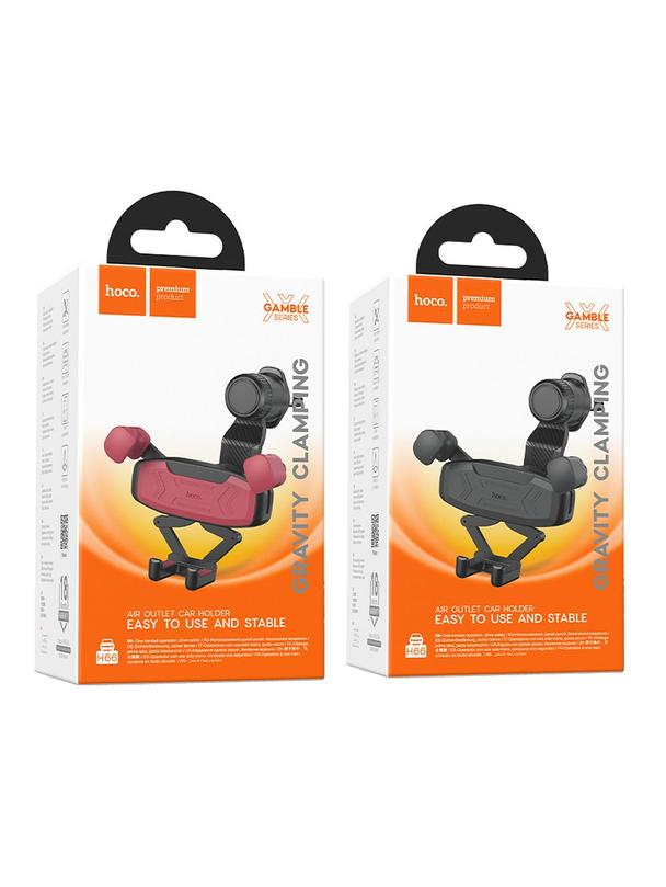 Uchwyt na telefon do samochodu grawitacyjny Hoco do kratki H66 czarno czerwony