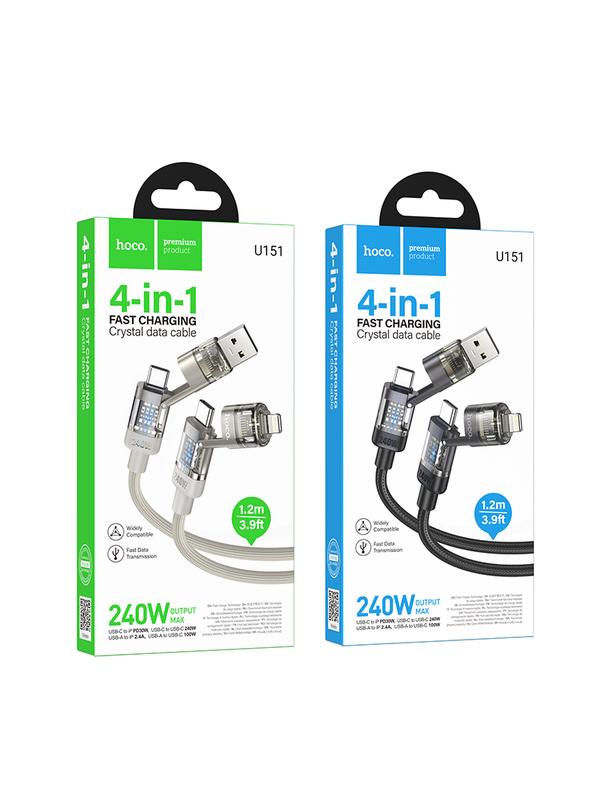 Kabel 4w1 USB A/C do USB C/Lightning Hoco 240W 1,2 m U151 czarny