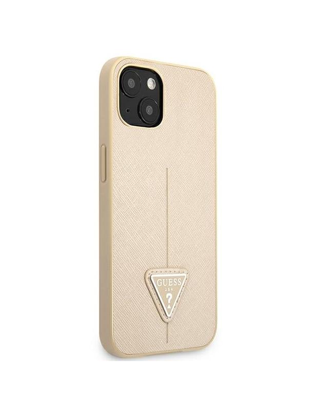 GUESS futerał do IPHONE 13 / 14 / 15 GUHCP14SPSATLE (SaffianoTriangle Logo) beżowy