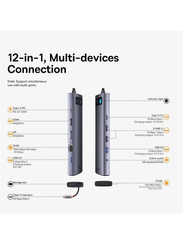 BASEUS adapter HUB 12w1 Typ C WKWG020213/BS-OH037 0,2 m szary