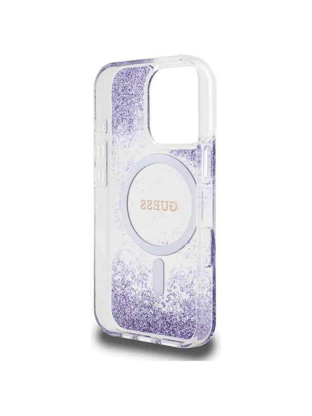 GUESS futerał do IPHONE 16 Pro kompatybilny z MagSafe GUHMP16LRGRGEU (Resin Bottom Glitter) fioletowy