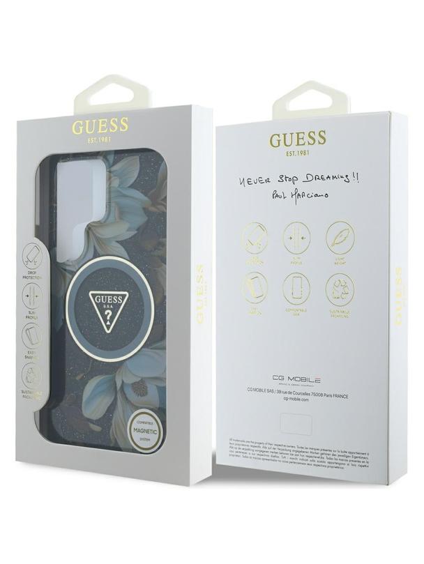 GUESS futerał do SAMSUNG S25 Ultra GUHMS25LHFLPEDK (Magnetic IML Metal Glitter Flowers Triangle) czarny