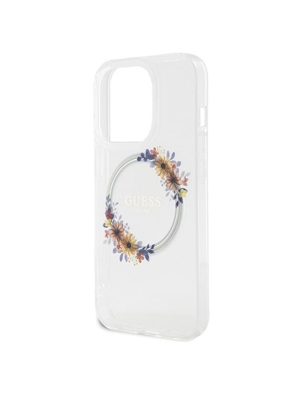 GUESS futerał do IPHONE 15 Pro Max kompatybilny z MagSafe GUHMP15XHFWFCT (Flowers Wreath) transparentny