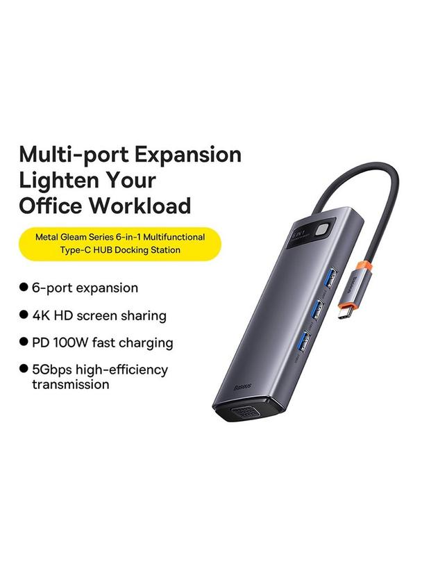 BASEUS adapter HUB 6w1 Typ C WKWG030013/BS-OH040 0,15 m szary