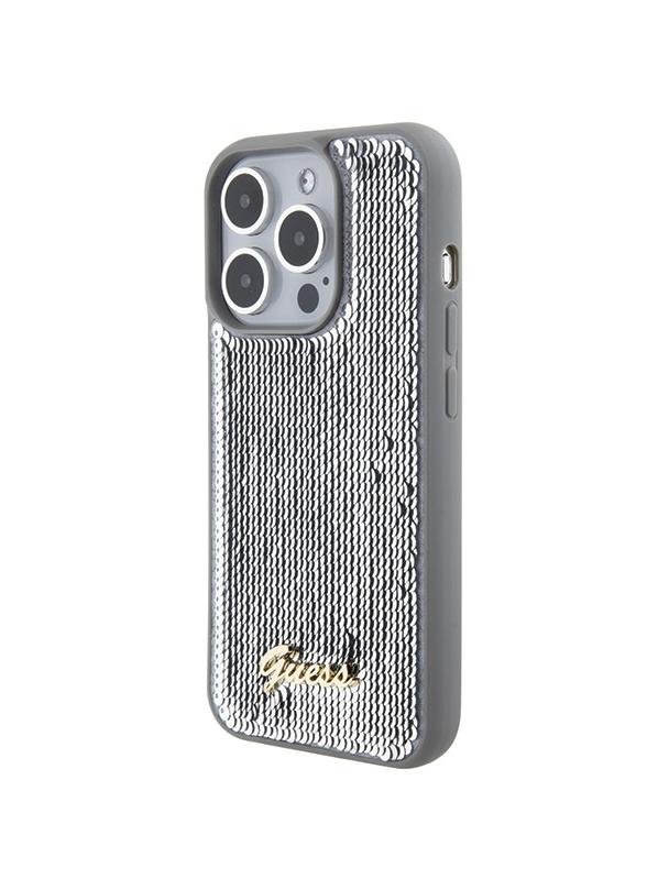GUESS futerał do IPHONE 15 Pro GUHCP15LPSFDGSS (Sequin Script Metal) srebrny