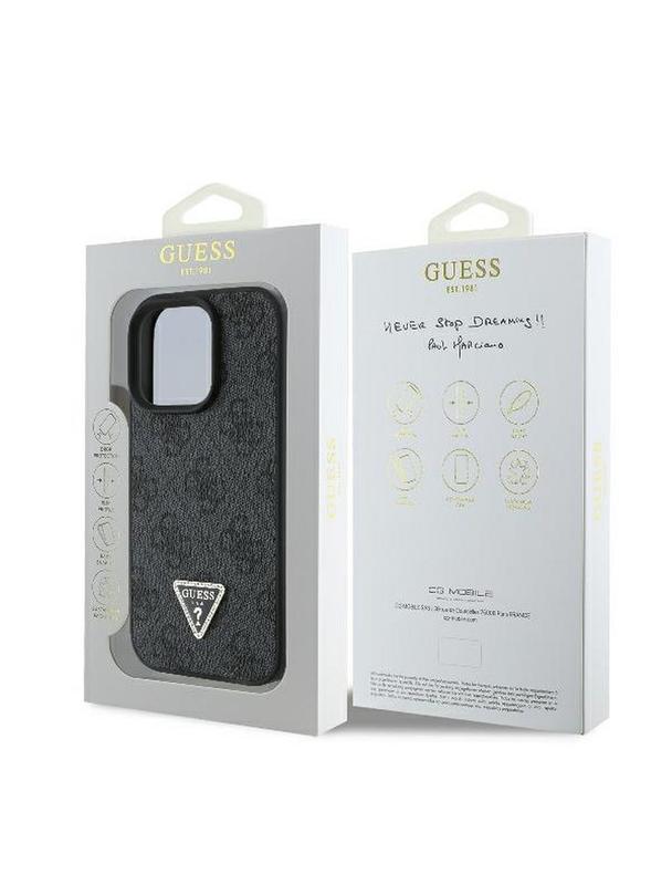 GUESS futerał do IPHONE 16 Pro GUHCP16LP4TDPK (PU Leather 4G Triangle Strass) czarny
