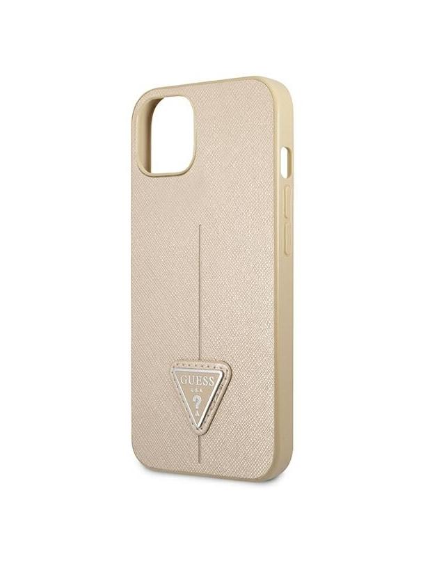 GUESS futerał do IPHONE 13 / 14 / 15 GUHCP14SPSATLE (SaffianoTriangle Logo) beżowy