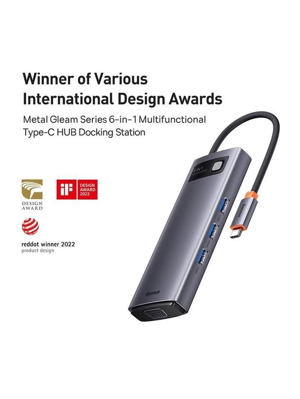 BASEUS adapter HUB 6w1 Typ C WKWG030013/BS-OH040 0,15 m szary