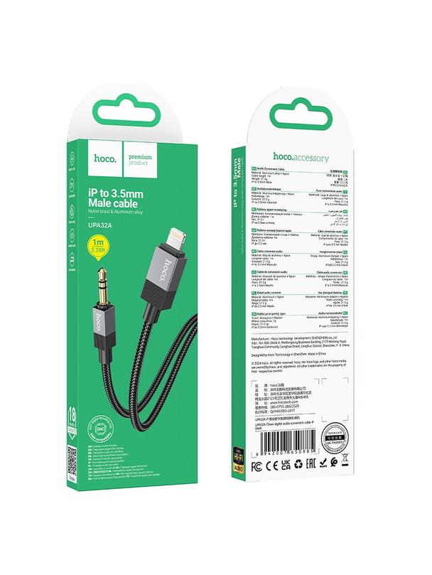 Kabel AUX Jack 3,5 mm (męski) do Lightning (męski) Hoco 1 m UPA32A czarny