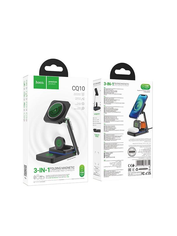 Ładowarka indukcyjna Hoco 3w1 15W zgodna z MagSafe CQ10 czarna