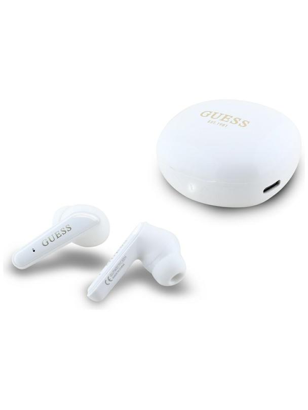 Słuchawki bezprzewodowe douszne Guess TWS Flat Classic Logo Electroplated białe