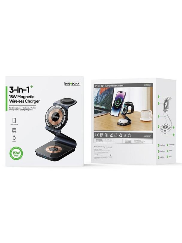 DUZZONA W15 - ładowarka indukcyjna 3w1 kompatybilna z MagSafe 15W czarna