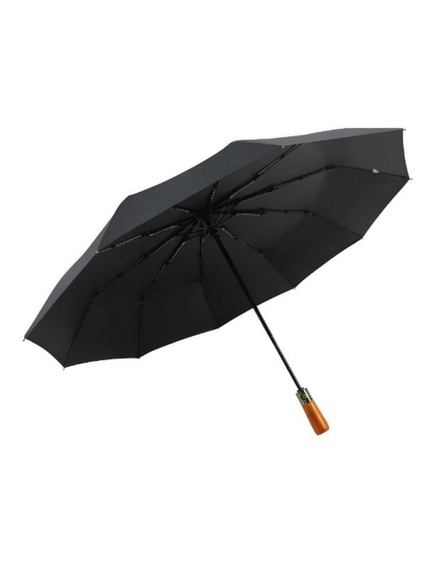 Automatyczny składany parasol z drewnianą rączką 10-ramienny XXL 115 cm czarny