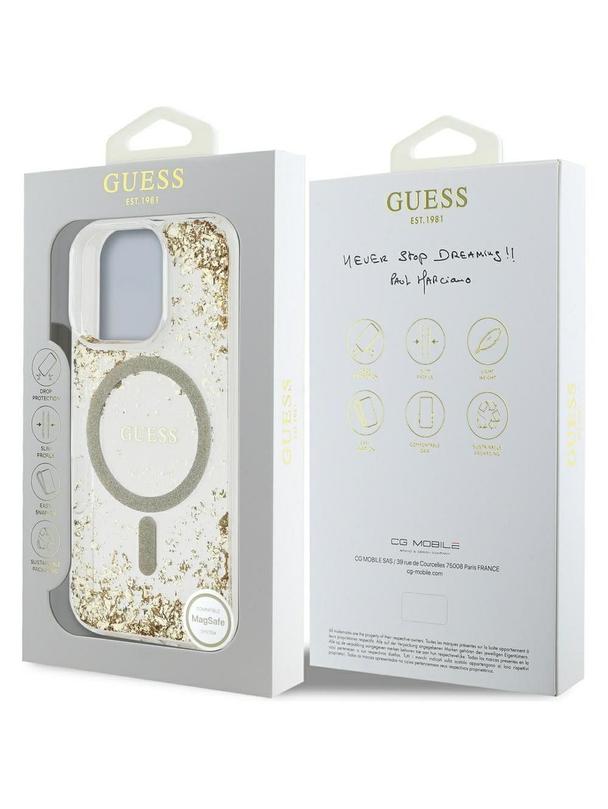 GUESS futerał do IPHONE 16 Pro kompatybilny z MagSafe GUHMP16LRGRGED (Resin Bottom Glitter) złoty