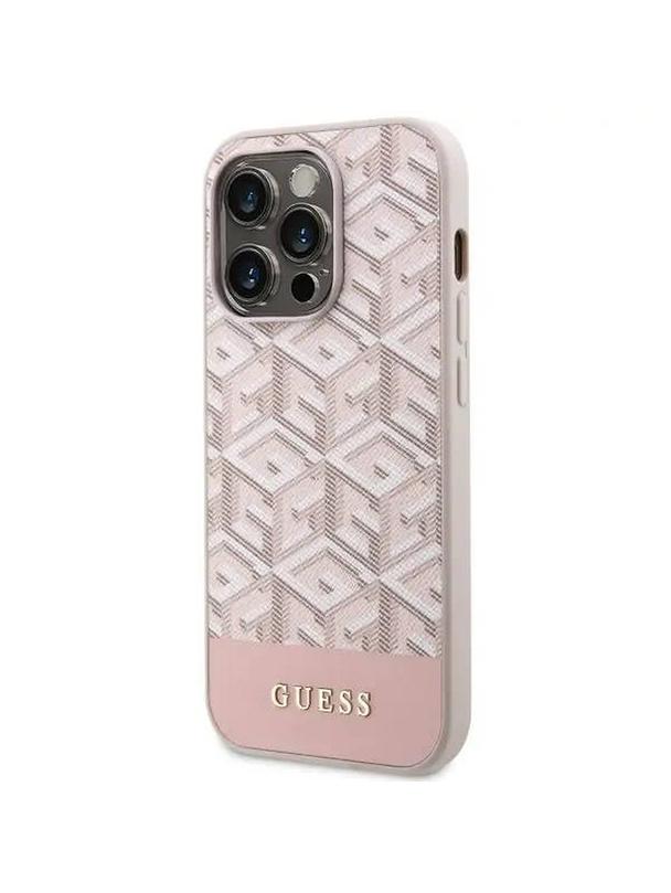 GUESS futerał do IPHONE 14 Pro kompatybilny z MagSafe GUHMP14LHGCFSEP (CUBE Stripes) różowy