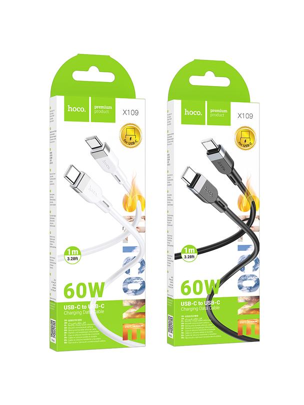 Kabel USB C do USB C Hoco 3A 60W Silikonowy 1 m X109 biały