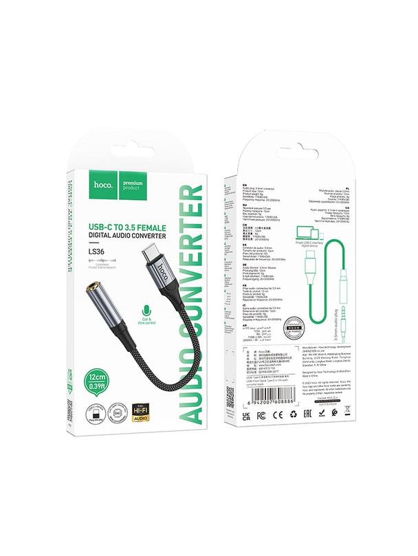 Adapter AUX USB C do Jack 3,5 mm Hoco 0,12 m LS36 czarny