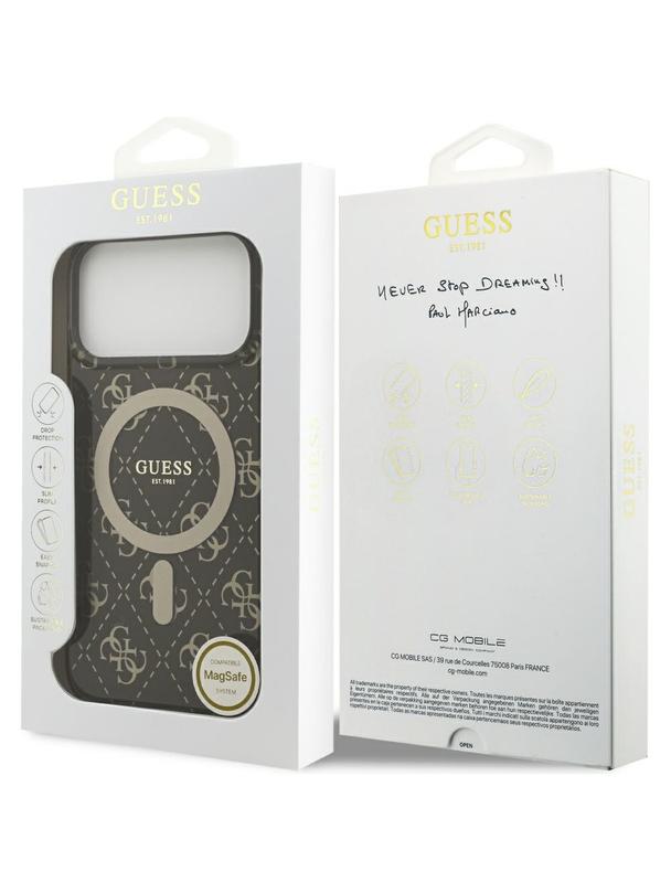 GUESS futerał do IPHONE 17 Pro kompatybilny z MagSafe GUHMP17LH4DTEW (IML 4G Background) brązowy