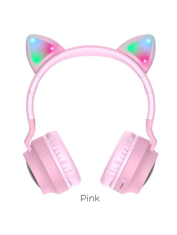 Słuchawki bezprzewodowe nauszne Hoco W27 Kocie Uszy różowe