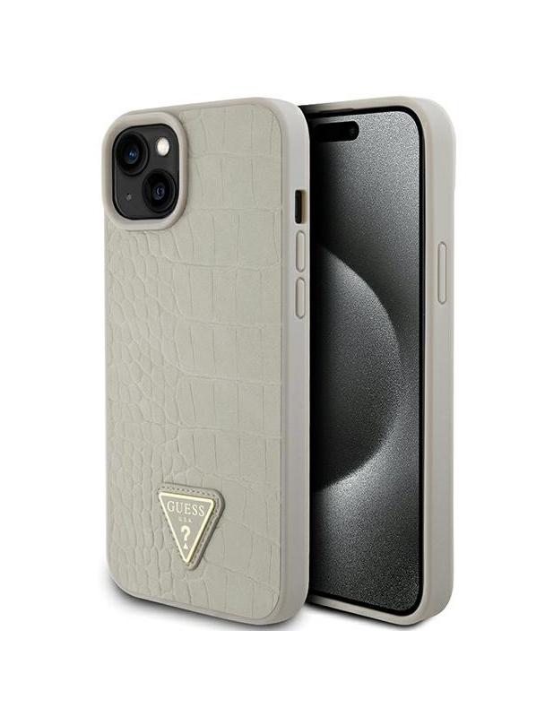 GUESS futerał do IPHONE 13 / 14 / 15 GUHCP15SPCRTHCD (Croco Triangle Metal Logo) złoty