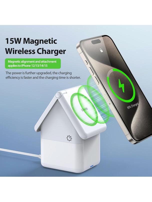 DUZZONA W20 - ładowarka indukcyjna z lampką 4w1 kompatybilna z MagSafe 15W biała