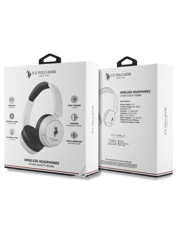 Słuchawki bezprzewodowe nauszne US Polo DH Color Logo białe