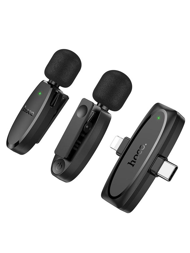 Mikrofon krawatowy bezprzewodowy Lightning / USB C Hoco 2 szt L15 czarny