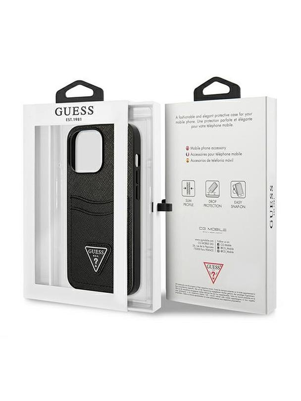 GUESS futerał do IPHONE 13 Pro GUHCP13LPSATPK (Saffiano Double Card Triangle) czarny