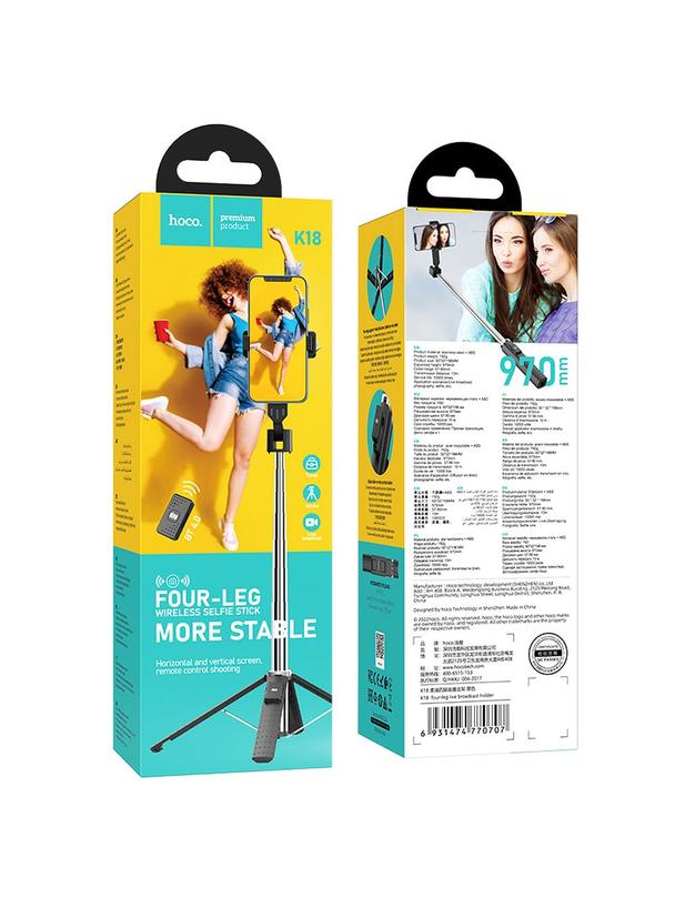 Selfie stick Hoco fourpod z pilotem bezprzewodowym K18 czarny