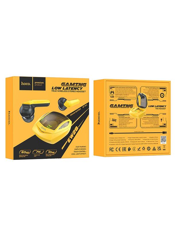 Słuchawki bezprzewodowe douszne Hoco TWS EW28 żółte