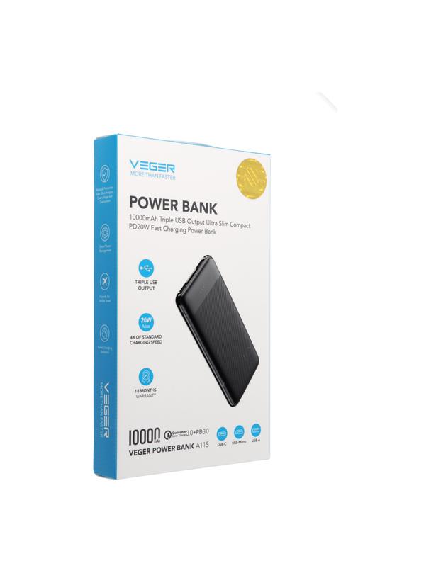 Powerbank Veger A11S (W1133) PD QC3.0 2A 20W 10000 mAh czarny