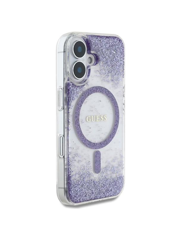 GUESS futerał do IPHONE 16 kompatybilny z MagSafe GUHMP16SRGRGEU (Resin Bottom Glitter) fioletowy