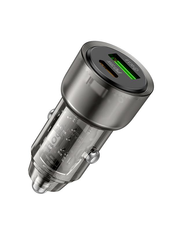 Ładowarka samochodowa Hoco USB A + USB C QC PD 38W Z52 transparentny czarny