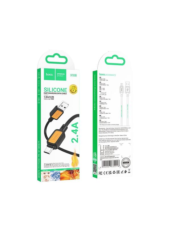 Kabel USB A do Micro USB Hoco 2,4A 1 m X108 czarny