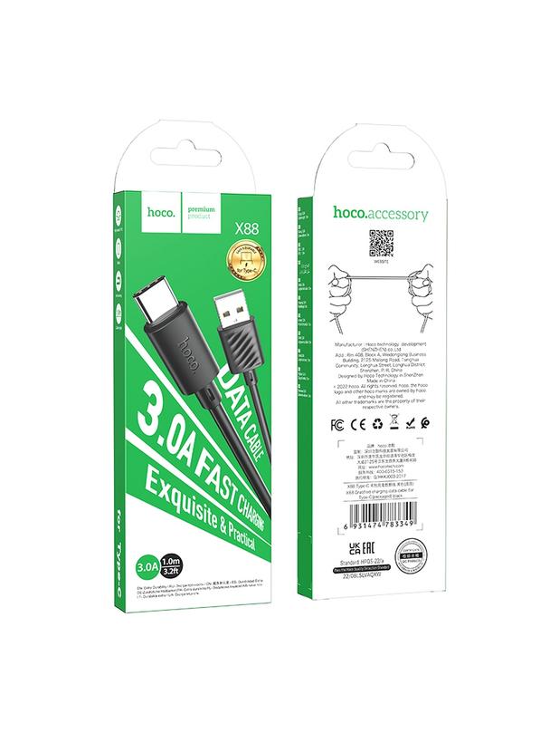 Kabel USB A do USB C Hoco 3A 1 m X88 czarny