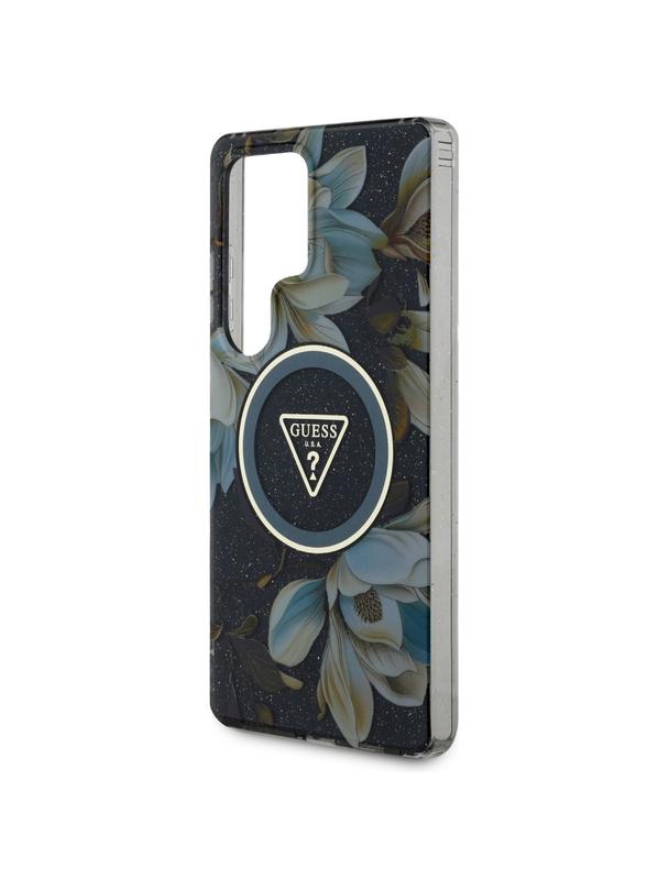 GUESS futerał do SAMSUNG S25 Ultra GUHMS25LHFLPEDK (Magnetic IML Metal Glitter Flowers Triangle) czarny