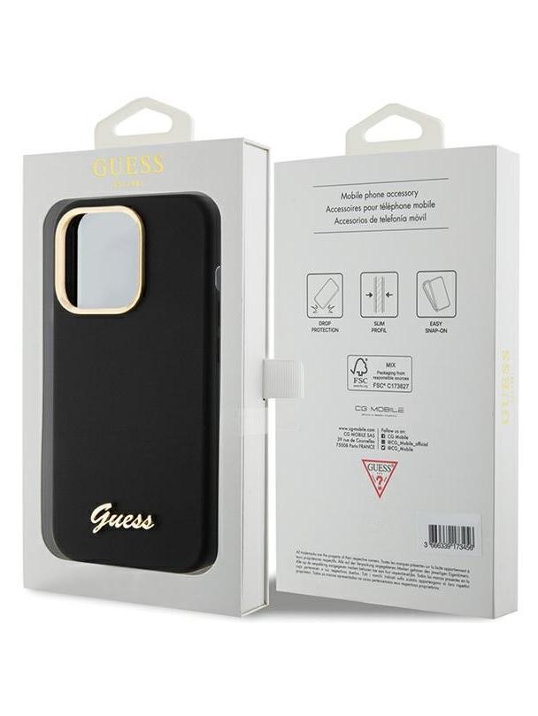 GUESS futerał do IPHONE 15 Pro GUHCP15LSMBSLK (Silicone Script Metal Logo & Frame) czarny