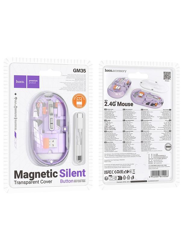 Myszka bezprzewodowa Hoco 2,4G 1600 dpi dual mode bluetooth GM35 fioletowa