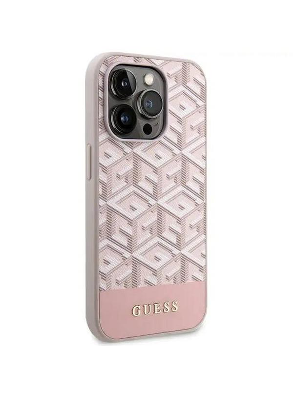GUESS futerał do IPHONE 14 Pro kompatybilny z MagSafe GUHMP14LHGCFSEP (CUBE Stripes) różowy