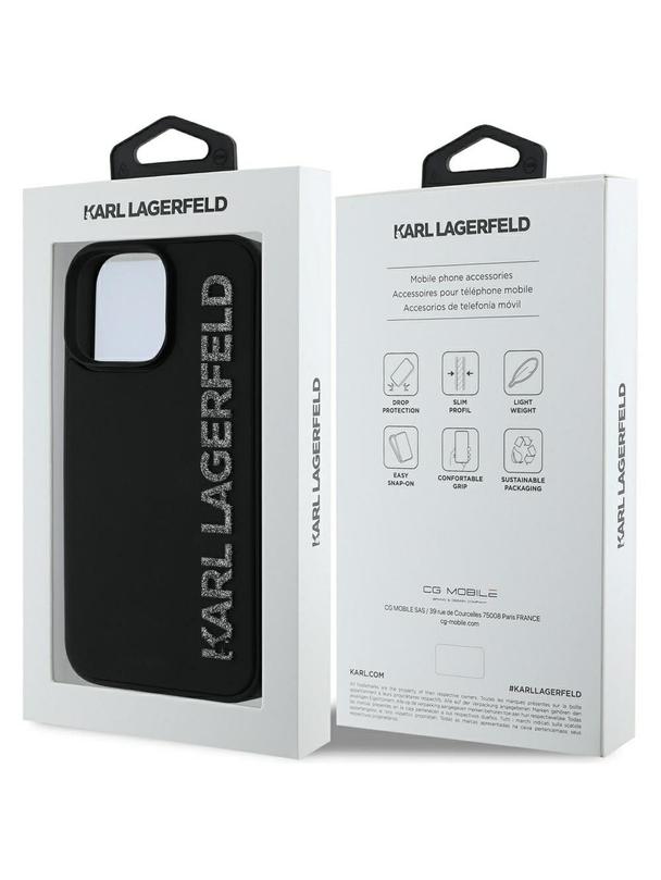 KARL LAGERFELD futerał do IPHONE 16 Pro KLHCP16LRBKGVCK (3D Rubber Elongated Glitter) czarny