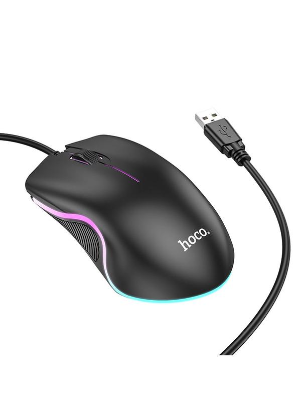 Myszka przewodowa Hoco USB A 1000 dpi z podświetleniem GM19 czarna