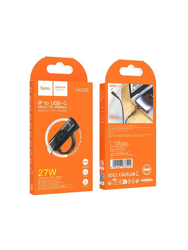 Adapter Lightning do USB C Hoco PD 2,4A 27W z wyświetlaczem UA32B czarny