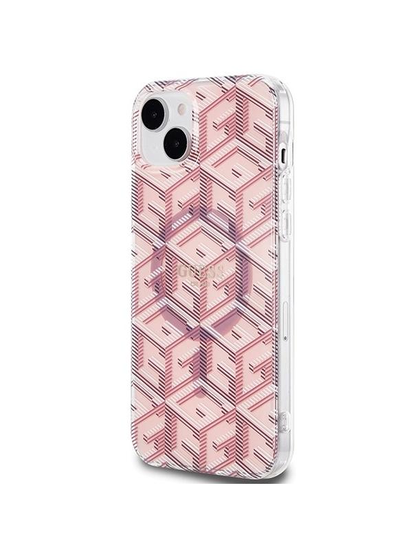 GUESS futerał do IPHONE 15 kompatybilny z MagSafe GUHMP15SHGCUSTGP (IML GCUBE) różowy