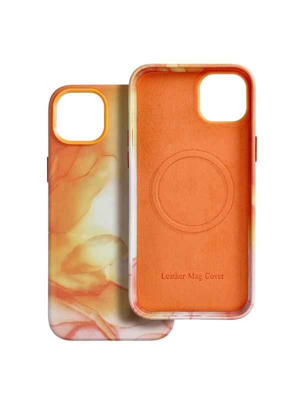 Futerał LEATHER MAG COVER kompatybilny z MagSafe do IPHONE 14 Plus orange splash