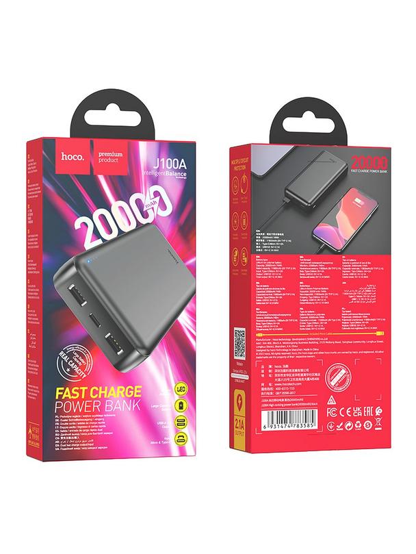 Powerbank Hoco 20000 mAh 2,1A J100A czarny