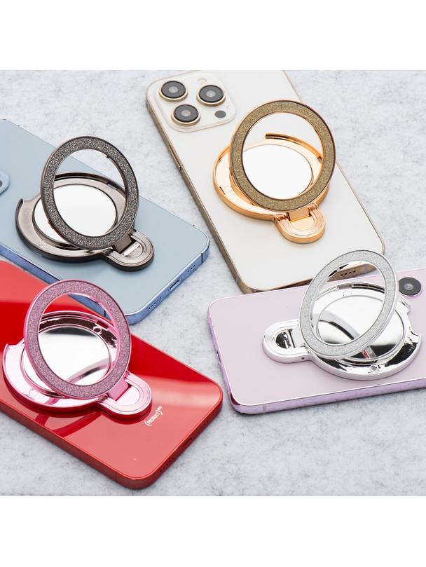 Stojak na telefon CIRCLE MIRROR - naklejany - srebrny