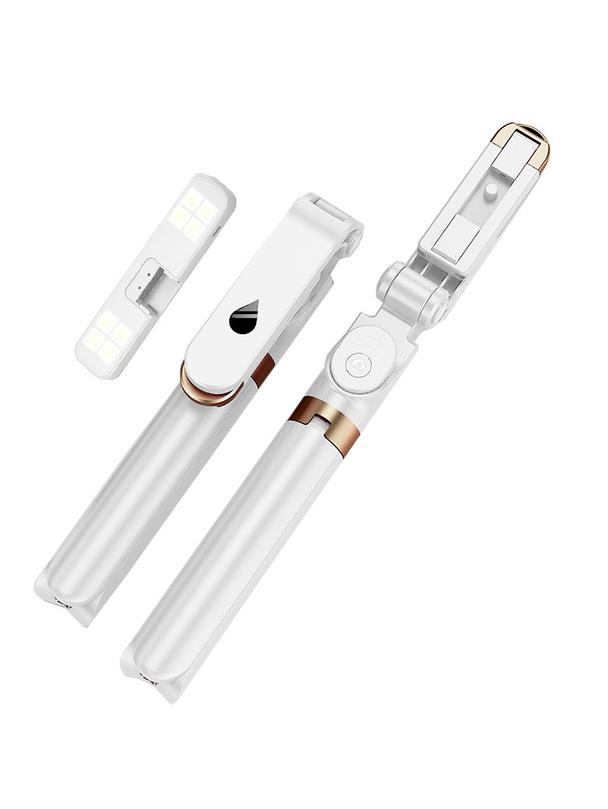 Uchwyt selfie z pilotem bezprzewodowym tripod z LED SSTR-20 biały