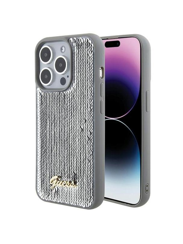 GUESS futerał do IPHONE 15 Pro GUHCP15LPSFDGSS (Sequin Script Metal) srebrny