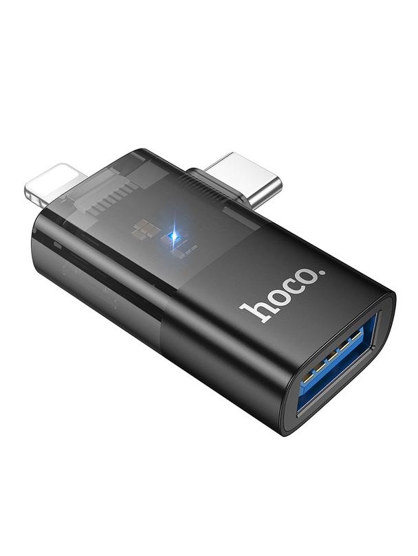 Adapter OTG 2w1 Lightning / USB C do USB A Hoco UA36E czarny
