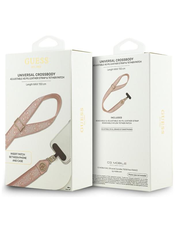 GUESS uniwesalny pasek GUUCNP4DGMP (4G PU Strap Tether Patch Strass Metal Logo) różowy
